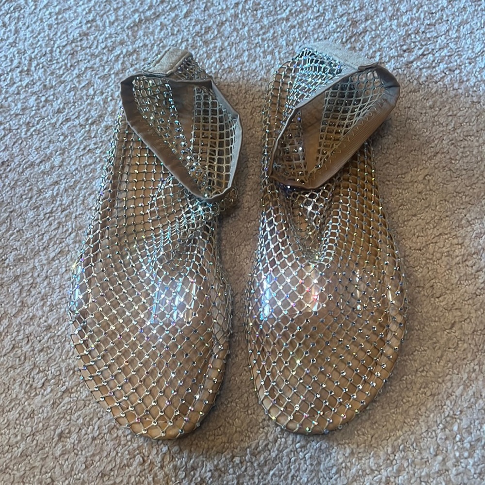 Mesh rhinestone ankle flats US9/EU40